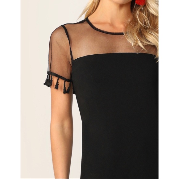 ❗️LAST CHANCE❗️NWOT Black mesh tassel shift dress - Picture 4 of 6